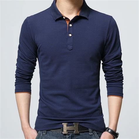 Long Sleeve Polo Shirt Men Autumn Breathable Solid Color Polo Shirt Casual Cotton Polo Mens