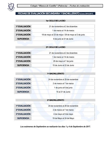 Fechas De EvaluaciÓn Secundaria Y Bachillerato