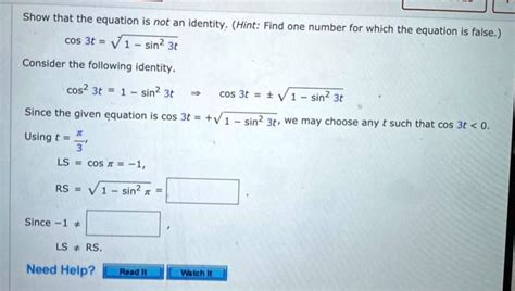 SOLVED Show That The Equation Is Not An Identity Hint Find One