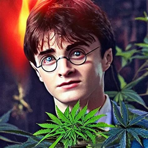 Harry Potter Holding A Long Joint Surrounded By Weed Stable