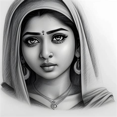 22 Year Indian Cute Lady Pencil Sketch Arthub Ai