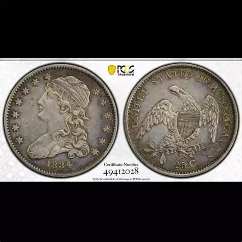 1834 Capped Bust Quarter PCGS Genuine XF Details 92 Cleaned Old