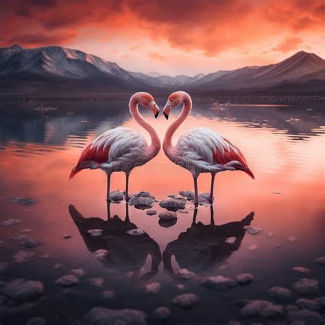 Flamingos Drinking from a Lake Stock Illustration - Illustration of imagine, wildlife: 294982248