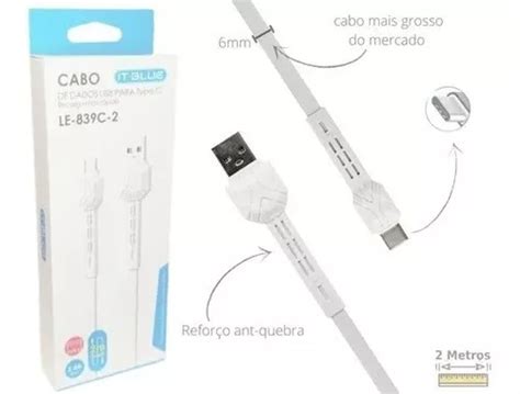 Cabo Carregador Rápido Usb Tipo Type C 2 Metros Reforçado MercadoLivre