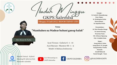 [live] Ibadah Minggu Umum Gkps Salemba 03 Juli 2022 Youtube