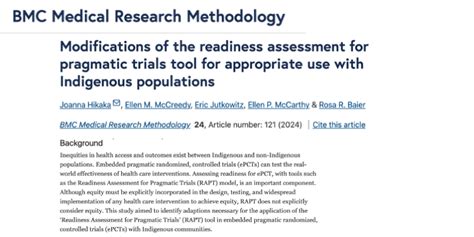 New Publication On Enhancing Equity In Health Research With Indigenous