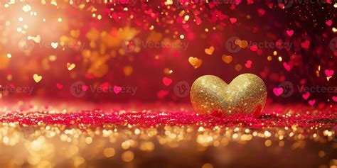 AI generated Golden heart shape with gold and red sparkling particles for decoration Valentines ...