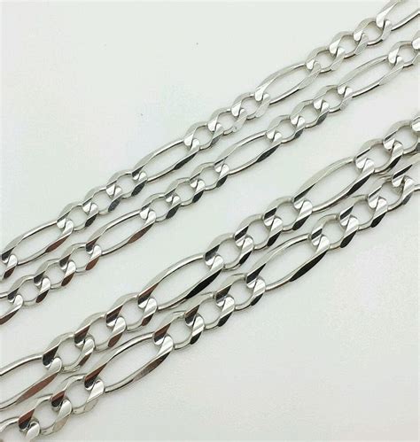 K Solid White Gold Figaro Link Necklace Figaro Bracelet Etsy