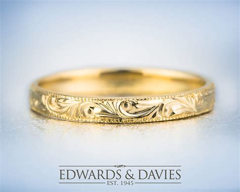 Hand Engraved Yellow Gold Wedding Band Ring Antique Wedding - Etsy