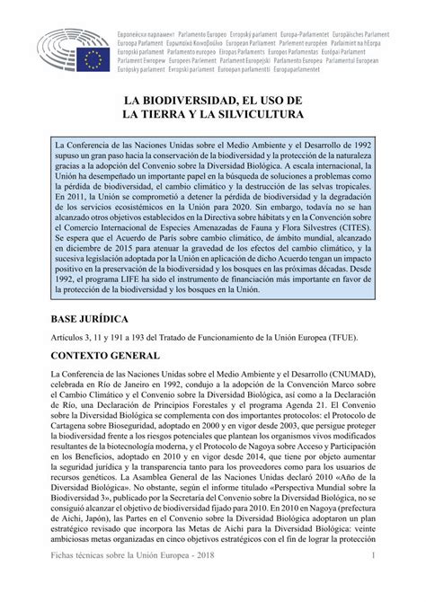 Pdf La Biodiversidad El Uso De La Tierra Y La Silvicultura · Fichas Técnicas Sobre La Unión