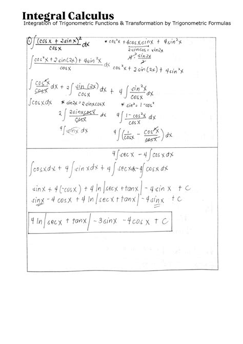 SOLUTION Practice Problems On Integration Of Trigonometric Functions