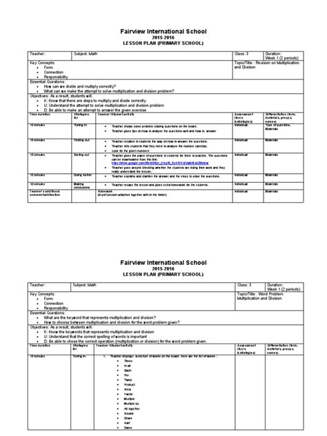 Multiplication Lesson Plan Pdf Lesson Plan Teachers