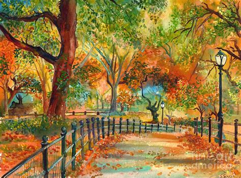 Central Park Autumn In New York City Painting By Suzann Sines Pixels