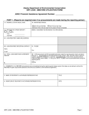 Fillable Online Dec State Ak Srf Loan Dbe Utilization Form Alaska