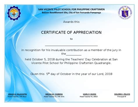 Certificate Of Appreciation Sample For Judges