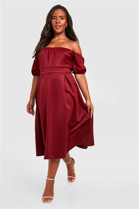 Boohoo Plus Scuba Off The Shoulder Skater Dress Debenhams