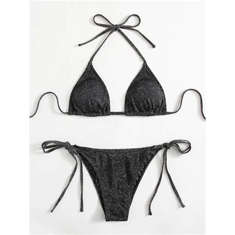 ZTVitality Shiny Bikinis Sexy Bikini 2021 New Arrival Halter Bandage Push Up Swimsuit Low Waist