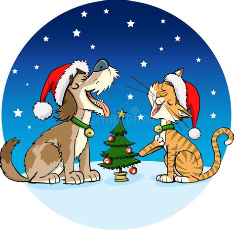 Dog And Cat Singing A Christmas Song Stock Vector Illustration Of