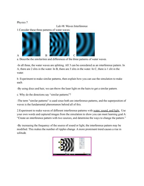 Physics 7 Lab 8 Waves Interference Physics 7 Lab 8 Waves