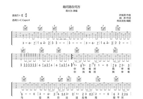 敢问路在何方吉他谱蒋大为c调弹唱77专辑版 吉他世界