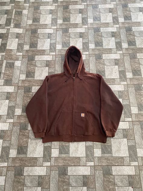 Vintage Carhartt Dark Brown Full Zip Hoodie Mens Fashion Activewear On Carousell