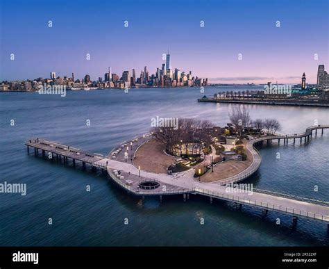 Nj Nyc Skylines Aerial View During Sunset Of Pier C The Iconic