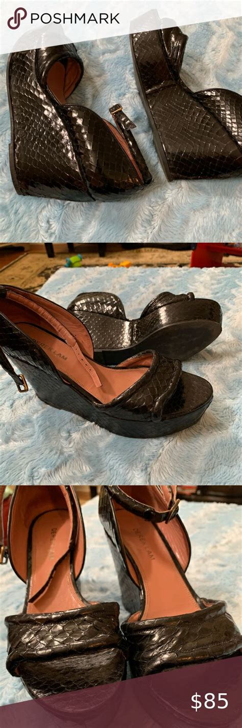 Derek Lam Wedges Black Snakeskin Leather Wedge With Beautiful Rolled