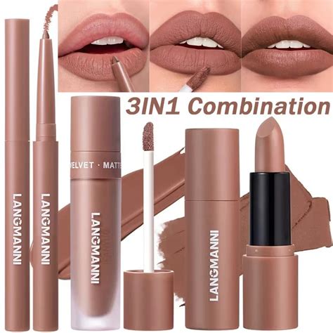 3 Pçs Conjunto De Batom Fosco Nude Marrom Veludo Líquido Brilho Labial À Prova Dwaterproof Água