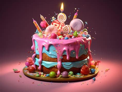 Cute Birthday Cake Realistic Photo Ai Generated Premium Ai Generated