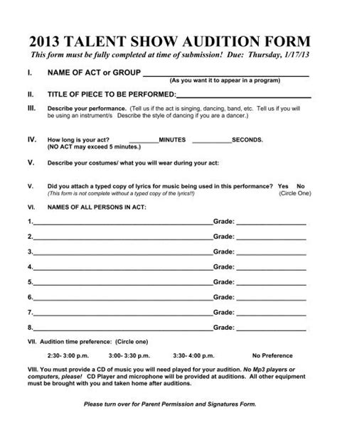 Talent Show Sign Up Sheet Template