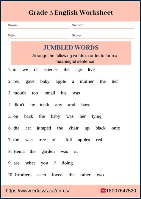 4th Standard English Grammar Worksheets