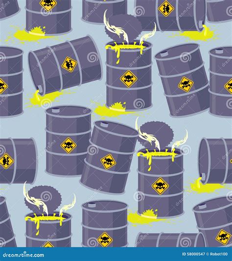 Dump Toxic Waste Barrels Seamless Pattern Dump Hazardous Stock Vector