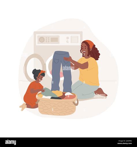 Help With Laundry Isolated Cartoon Vector Illustration Kids Helping