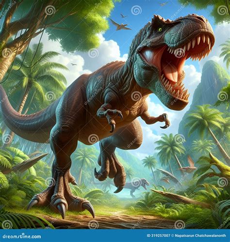 Fearsome T Rex Roaming The Prehistoric Era Stock Illustration