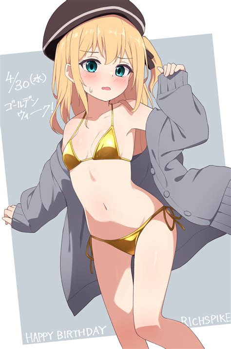 Eniraka Original Highres Girl Bikini Blonde Hair Blue Background Blue Eyes Borrowed
