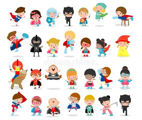 Cartoon Big Set of Kid Superheroes Wearing Comics Costumes,Kids with ...