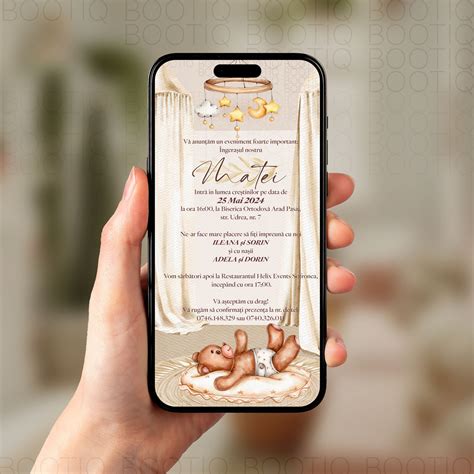 Invitatie Digitala Aniversare Teddy Newborn Baby