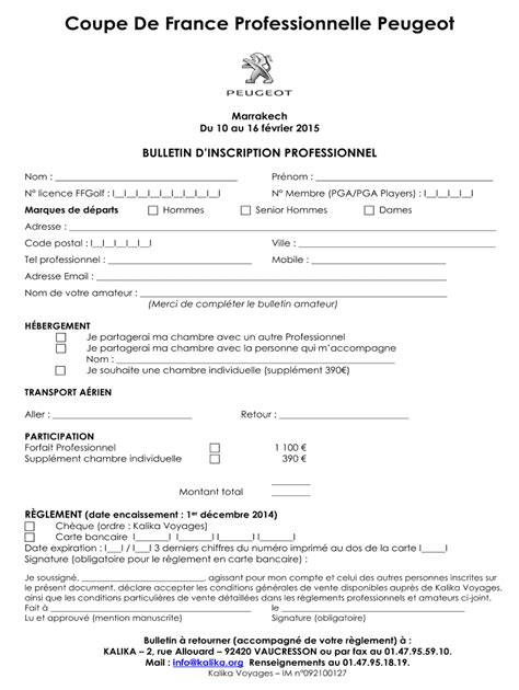 Fillable Online Coupe De France Professionnelle Peugeot Fax Email Print