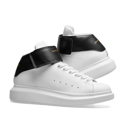 Alexander Mcqueen Hi Top Strap Wedge Sole Sneaker White And Black End