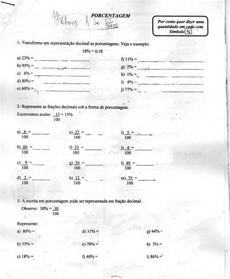 Ensino Fundamental 5 ano Exercícios de porcentagem