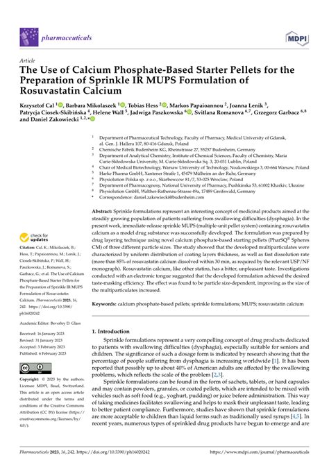 PDF The Use Of Calcium Phosphate Based Starter Pellets For The