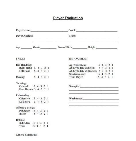 Printable Softball Evaluation Forms