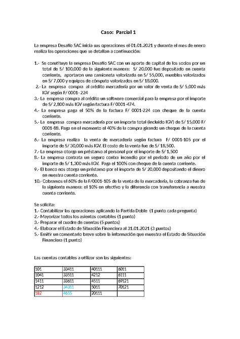 Caso Parcial 1 ninguna Caso Parcial 1 La empresa Desafío SAC