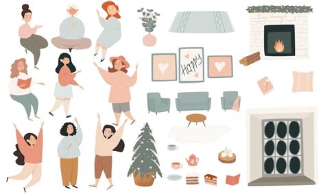 Premium Vector Girl And Christmas Mood Christmas Spirit Festive Trinkets Nude Style