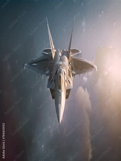 A F20 fighter jet soaring through the dark night sky in high resolution ...