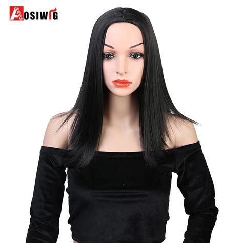 Synthetic Straight Hair Black Short Bob Wigs Middle Part Wig For Women