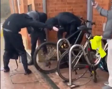 Moment Thieves Use A Grinder To Steal A Bike Outside A Busy Rail