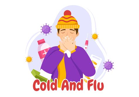 Sick Person Flu And Cold Sickness Illustration With People Wearing Thick Clothes In Flat Cartoon