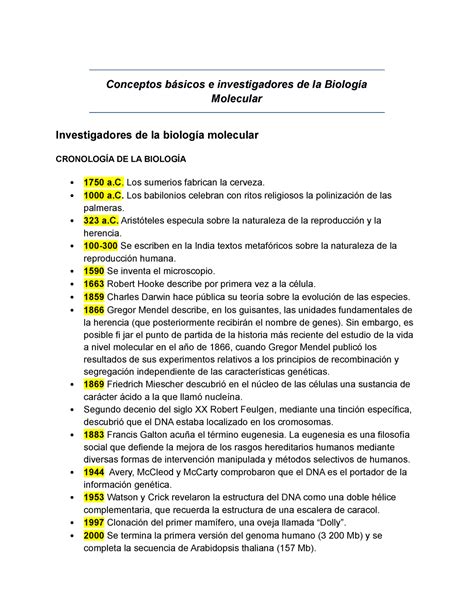 Conceptos básicos e investigadores de la Biología Molecular Conceptos