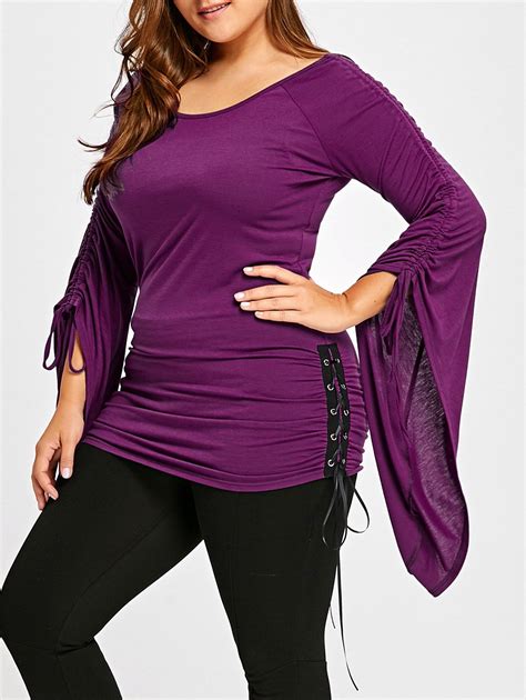 [41 Off] 2021 Plus Size Ruched Bell Sleeve Top In Purple Dresslily